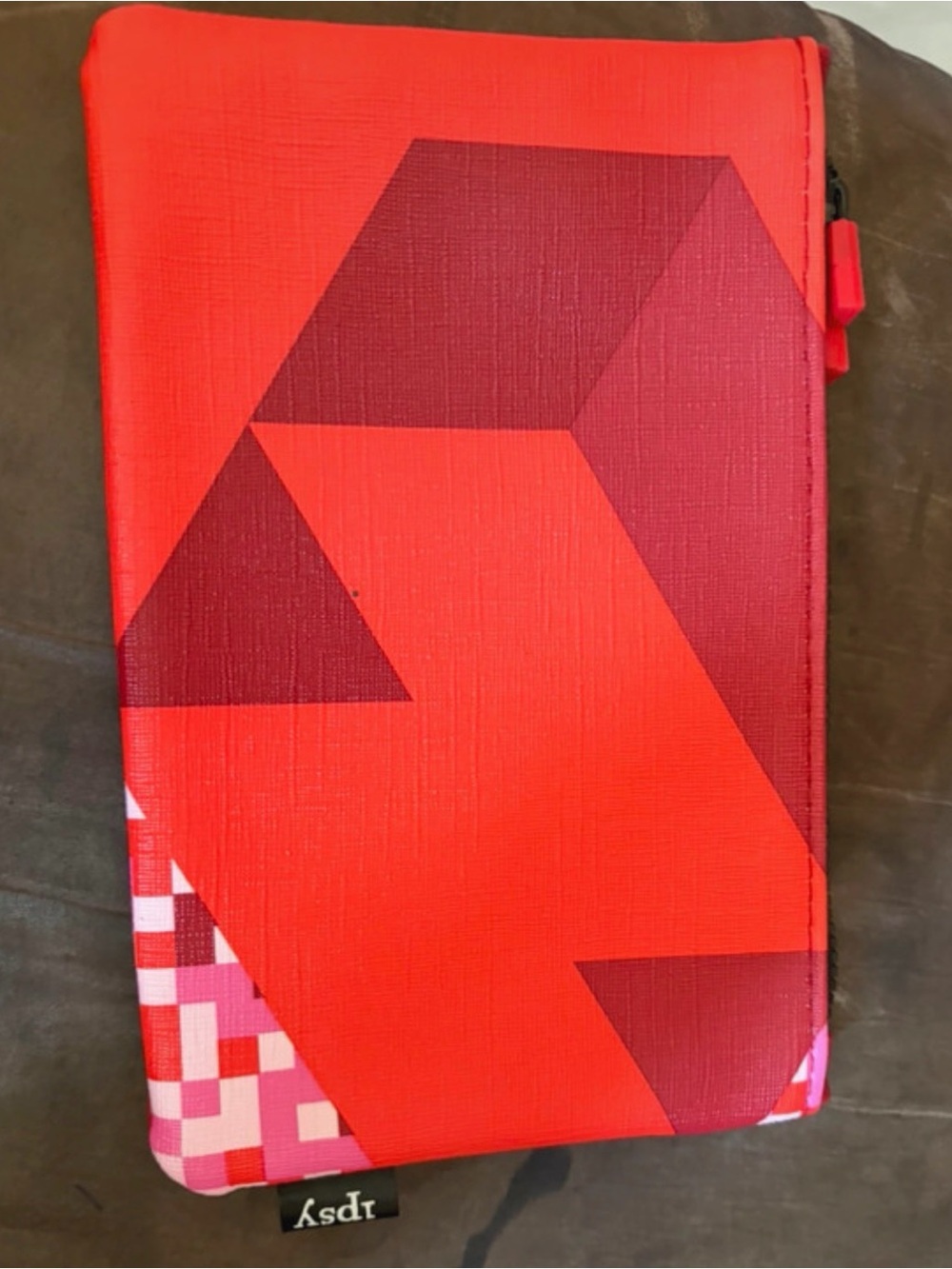 ipsy Red Geometric Zip Pouch Case